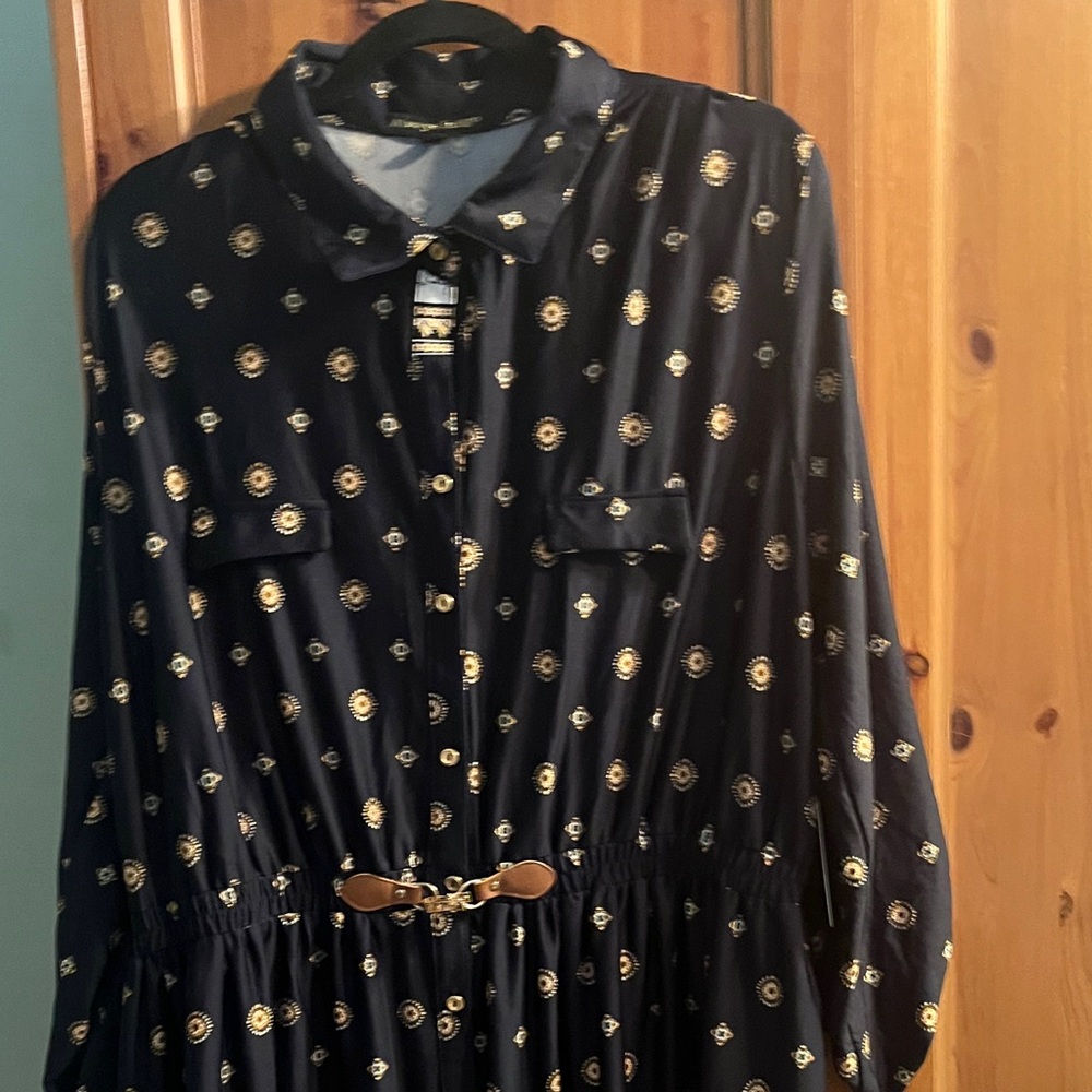 Elegant Navy Blue Patterned Dress